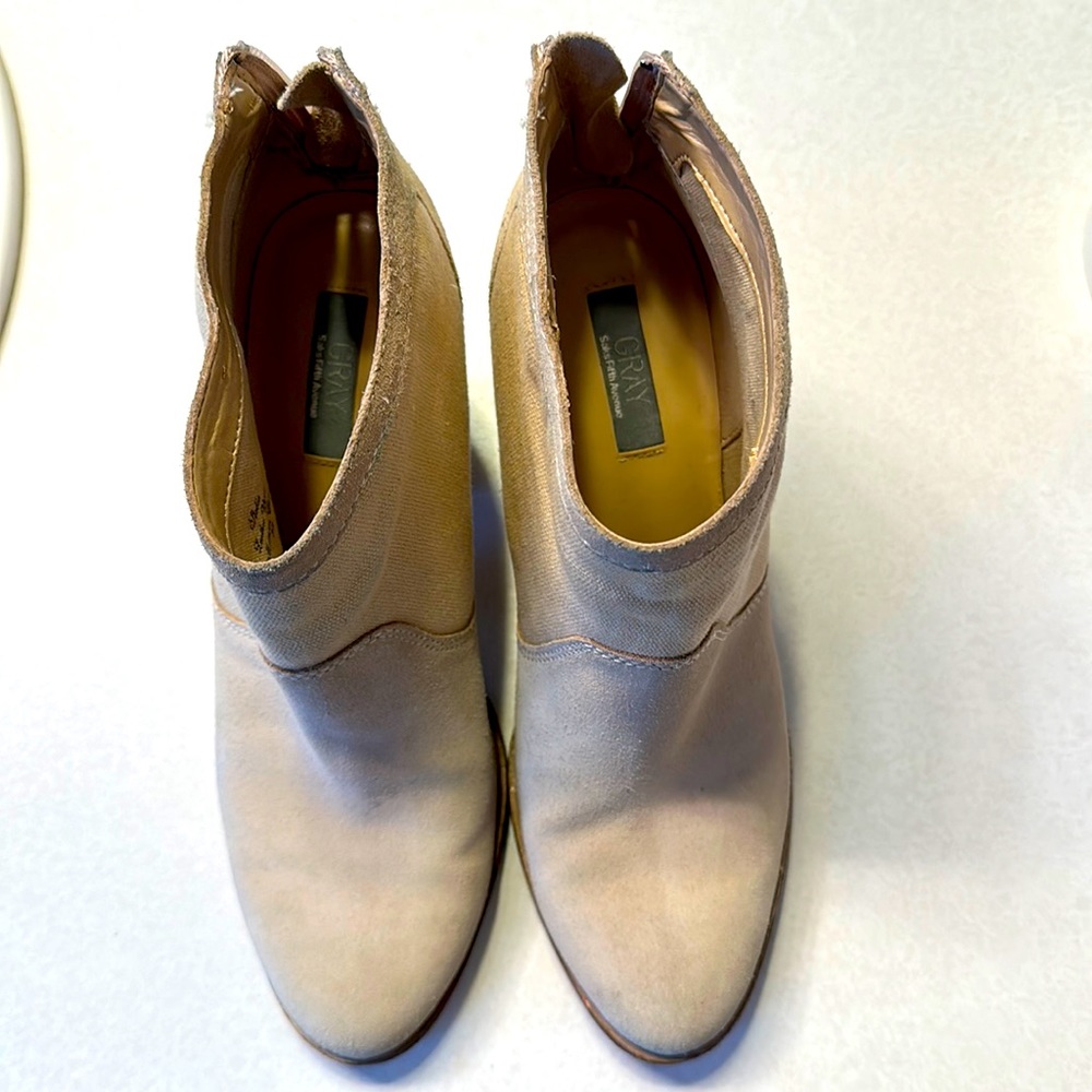 Saks Fifth Avenue Off white canvas and suede booties with wood heel